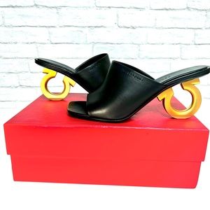 Ferragamo Nero Astro slide, 17cm, black and gold size 41 C